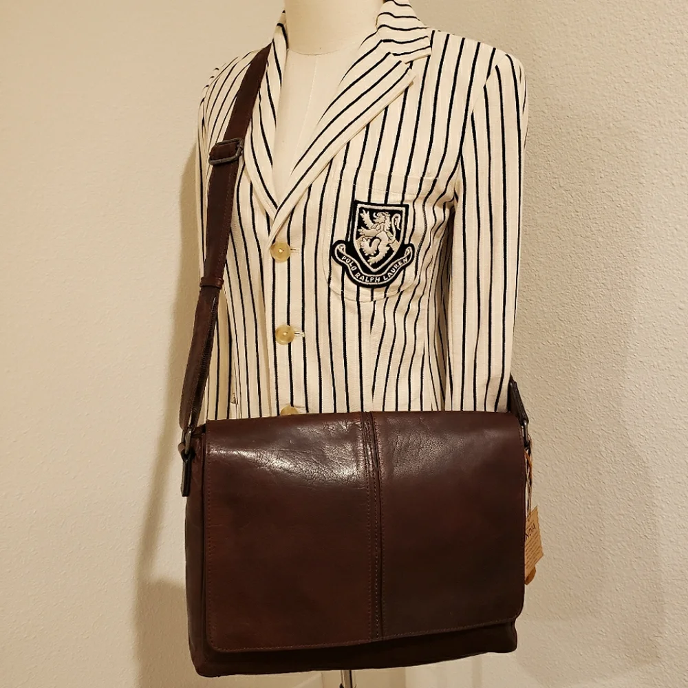 Genuine Leather Handcrafted Brown Crossbody Messenger Bag--NWT